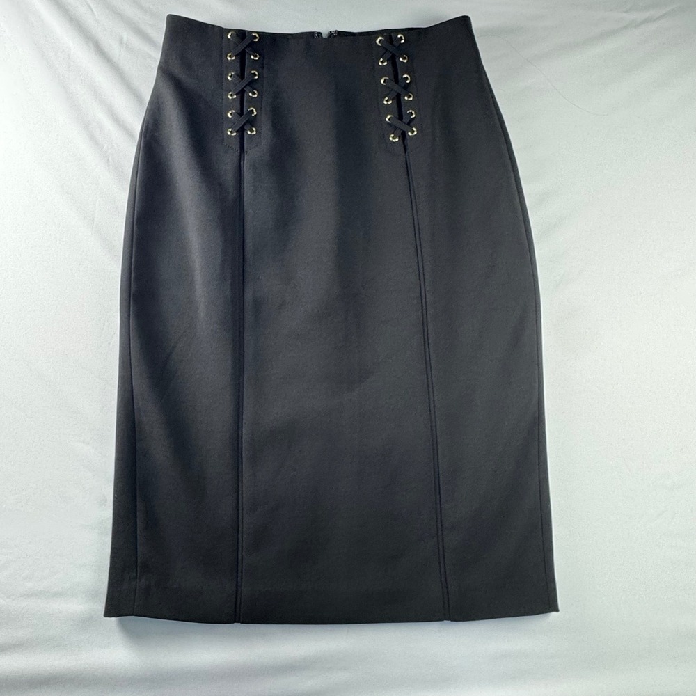 White House Black Market Black Lace Up Grommet Pencil Skirt Size 6 High Waist